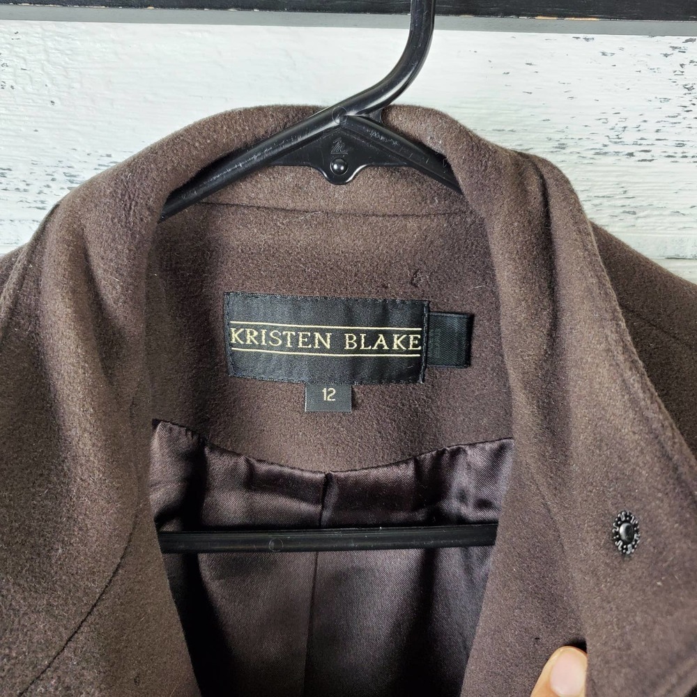Kristen Blake Women Chocolate Lambswool Cashmere Blend Peacoat Long Coat Size 12 - Picture 5 of 14
